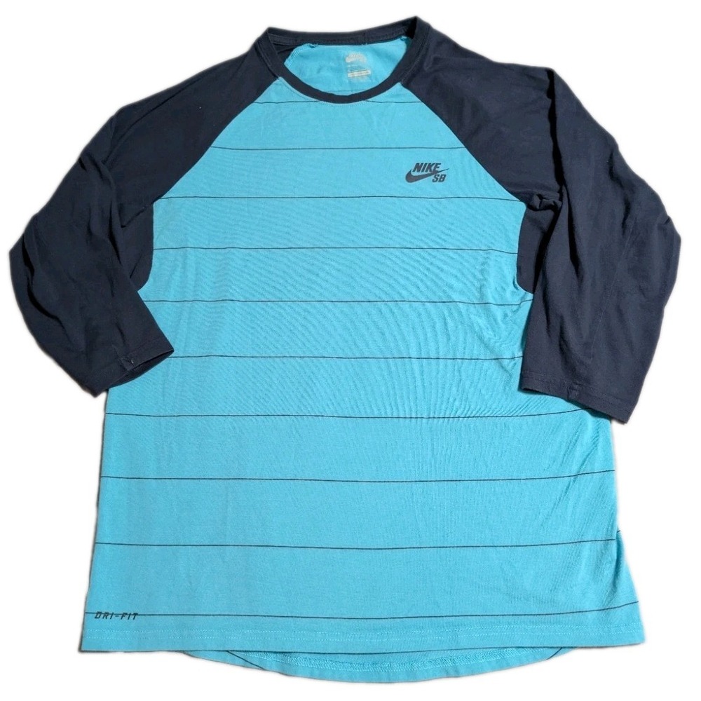 Nike SB Dri-FIT Shirt Mens M Blue Striped 3/4 Sleeve Raglan Skateboarding